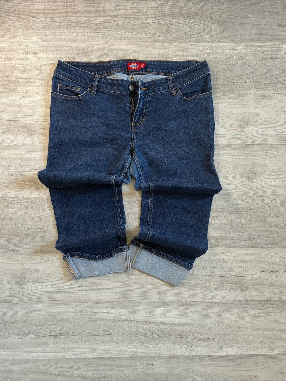 Dickies Women's Dark Blue Cropped Cuffed Jeans